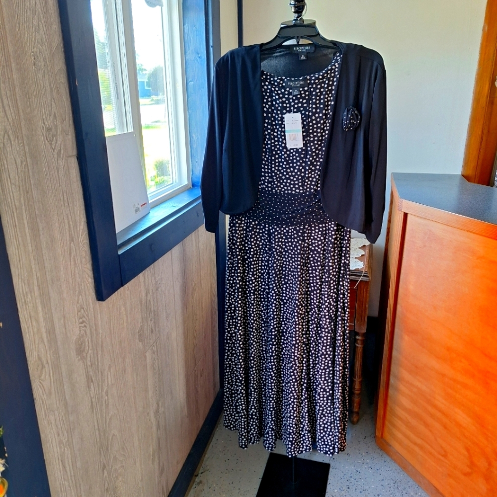 Perceptions New York 2 Piece Set, Polka Dot Dress Size 16, Style#P239060, NWT